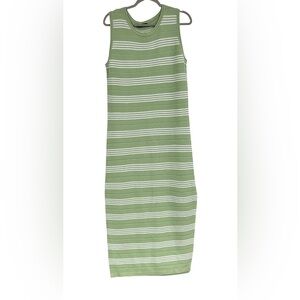 Green Striped Knit Midi Dress | Sleeveless Bodycon | Garden Cottagecore Summer L